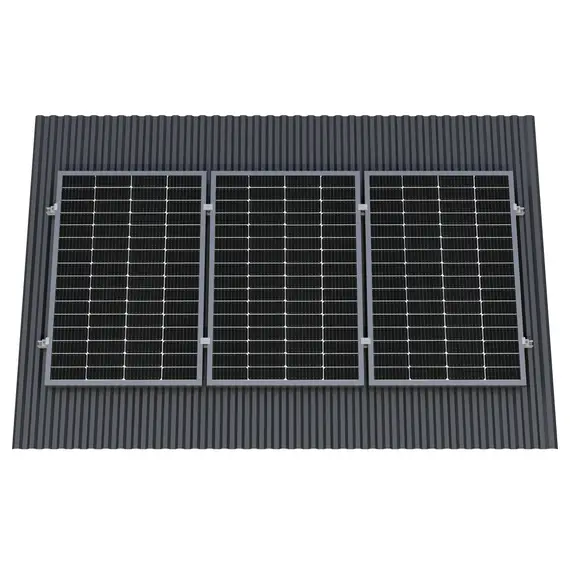 Крепёж трёх солнечных батарей 300-600 Вт на наклонную крышу. 70 мм