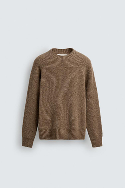 ZARA СВИТЕР ИЗ ЖЕМЧУЖНОЙ ВЯЗКИ, РЫЖЕВАТО-КОРИЧНЕВЫЙ