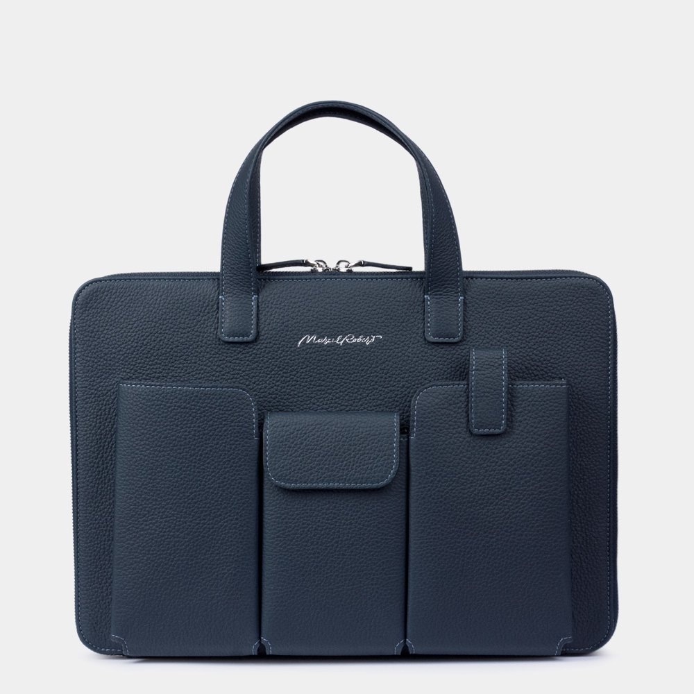 Сумка кожаная для MacBook Pro 13"-14" Bocage с карманами синего цвета