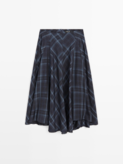 Massimo Dutti Струящаяся юбка-годе с клетчатым принтом, синий