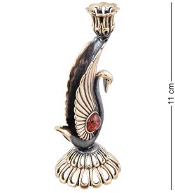 Народные промыслы AM-3928 Подсвечник «Лебедь» (латунь, янтарь)