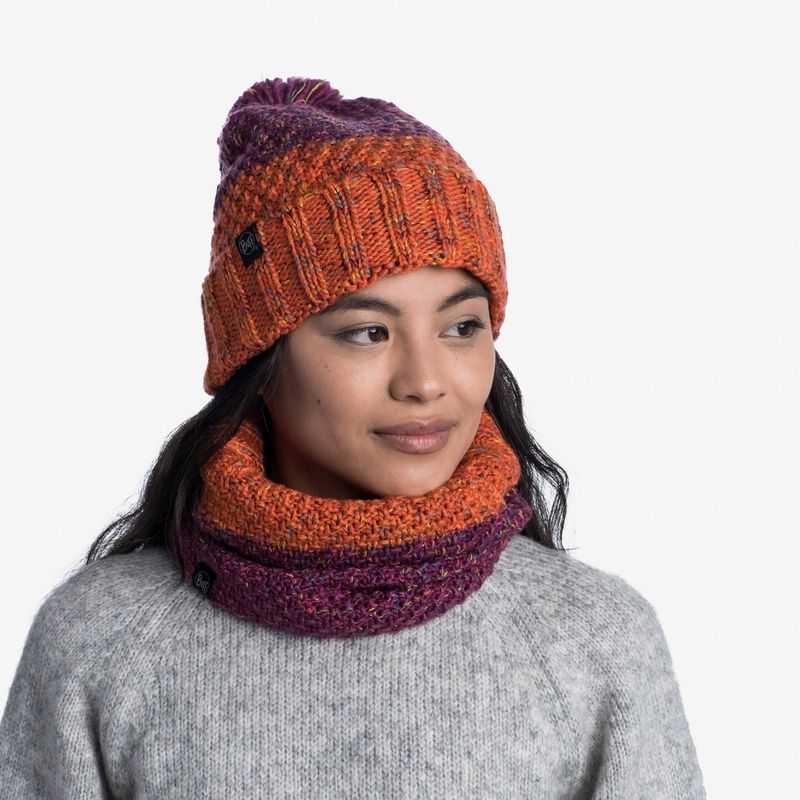 Комплект шапка шарф вязаный с флисом Buff Janna Fuchsia Фото 1