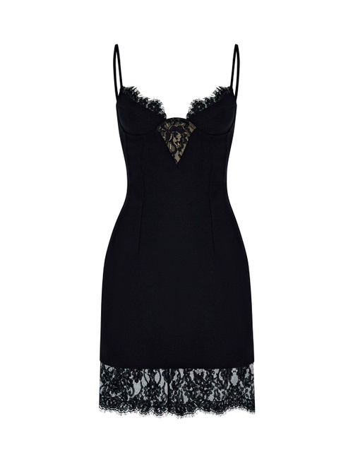 Платье мини из крепа и кружева