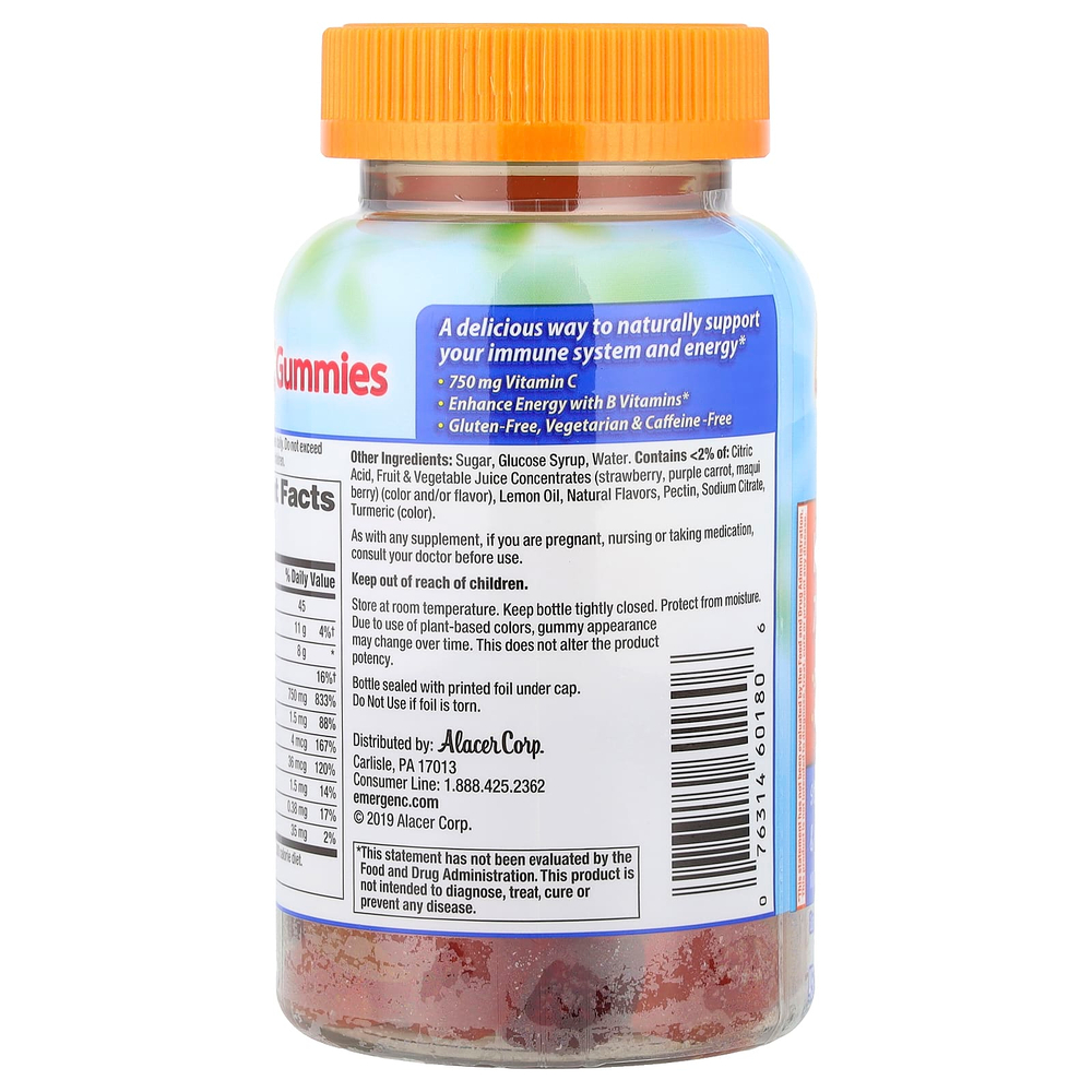 Emergen-C, Жевательные таблетки для поддержки иммунитета, клубника, лимон и голубика, 45 жевательных таблеток