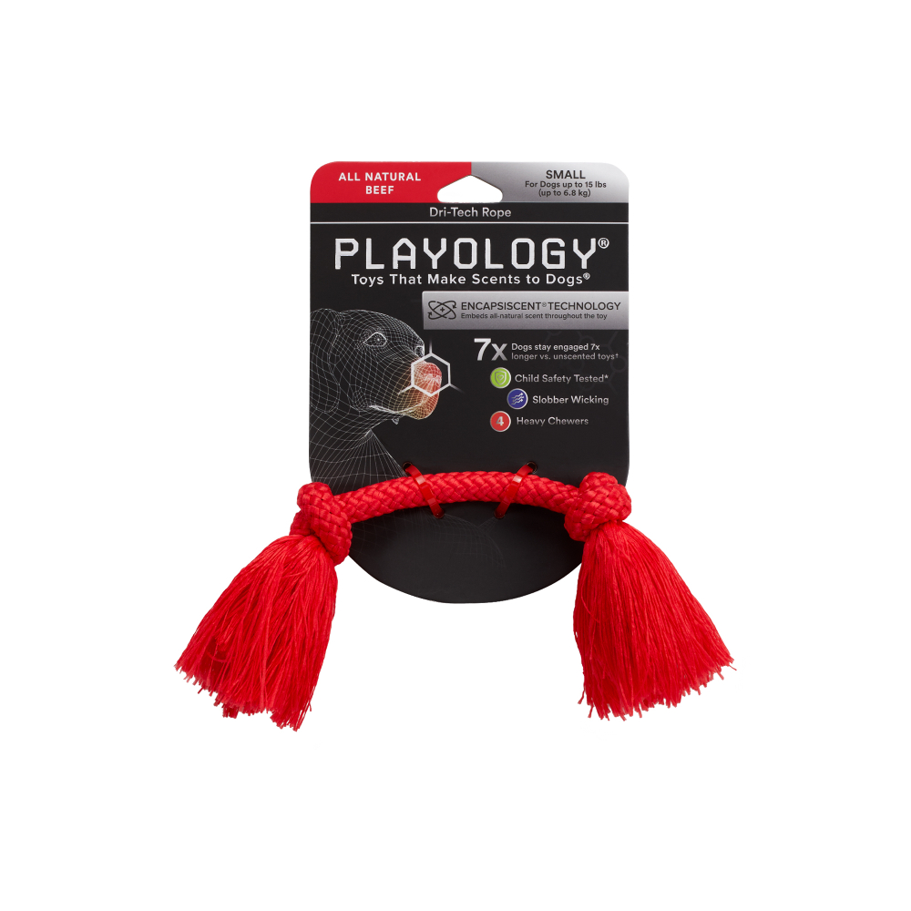 Playology жевательный канат DRI-TECH ROPE для собак мелких пород с ароматом говядины, маленький, цвет красный