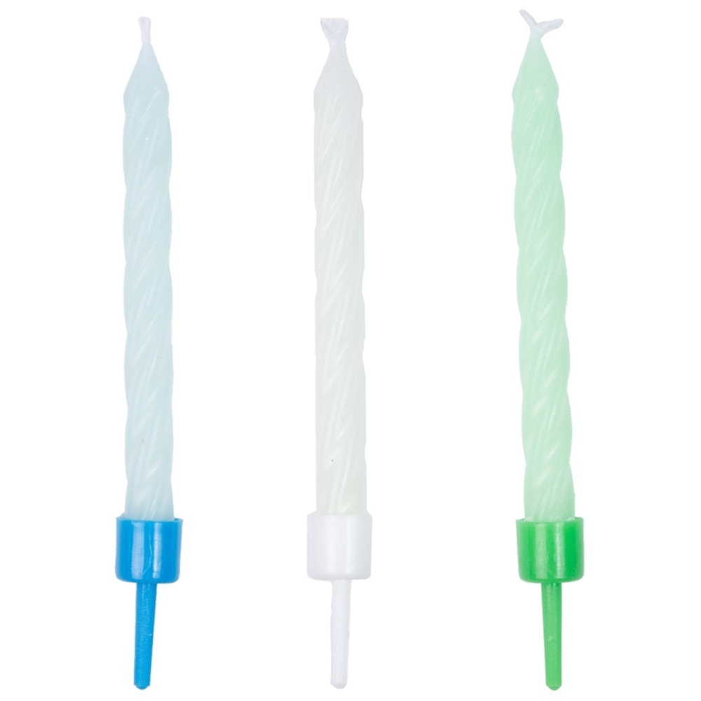 Свечи для торта «Glow» светящиеся в темноте 6 см, 10 шт с подставками