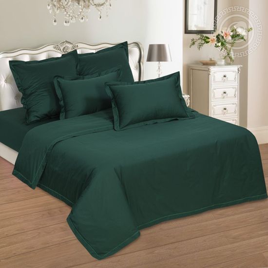 Двуспальный с европростынёй комплект постельного белья Изумруд Мако-сатин