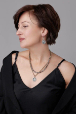 Колье 2 ряда: гематит и цепь с монетой, оттенки золото и серебро