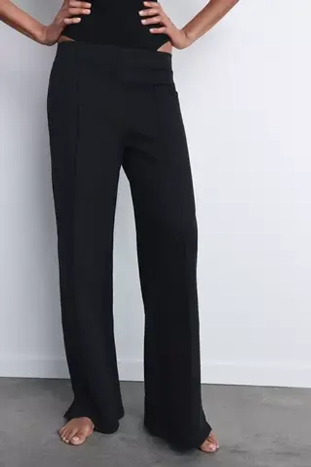 ZARA БРЮКИ ИЗ ИНТЕРЛОКА С РАЗРЕЗАМИ, ЧЕРНЫЙ
