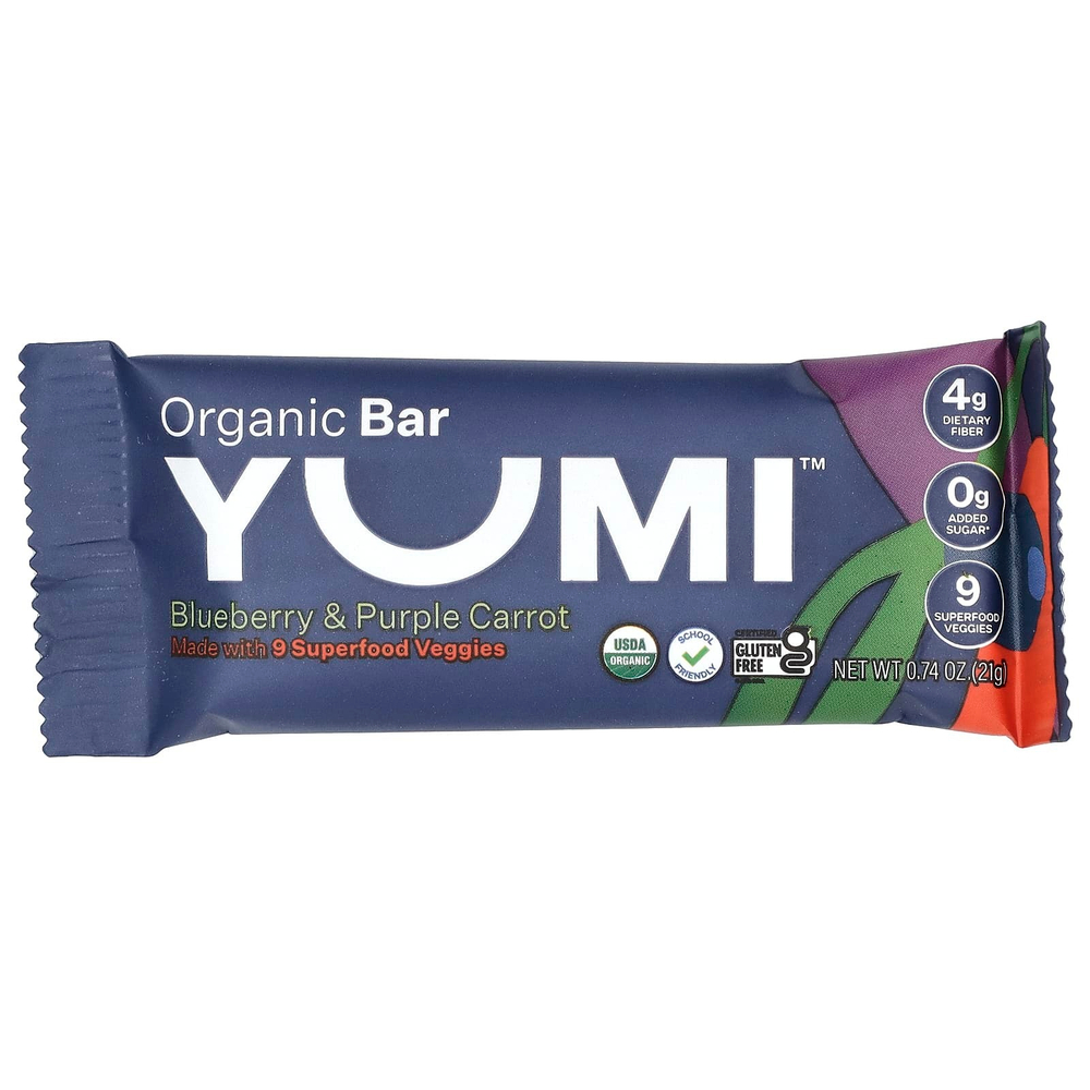 Yumi, органический батончик, для малышей, голубика и фиолетовая морковь, 5 батончиков по 21 г (0,74 унции)
