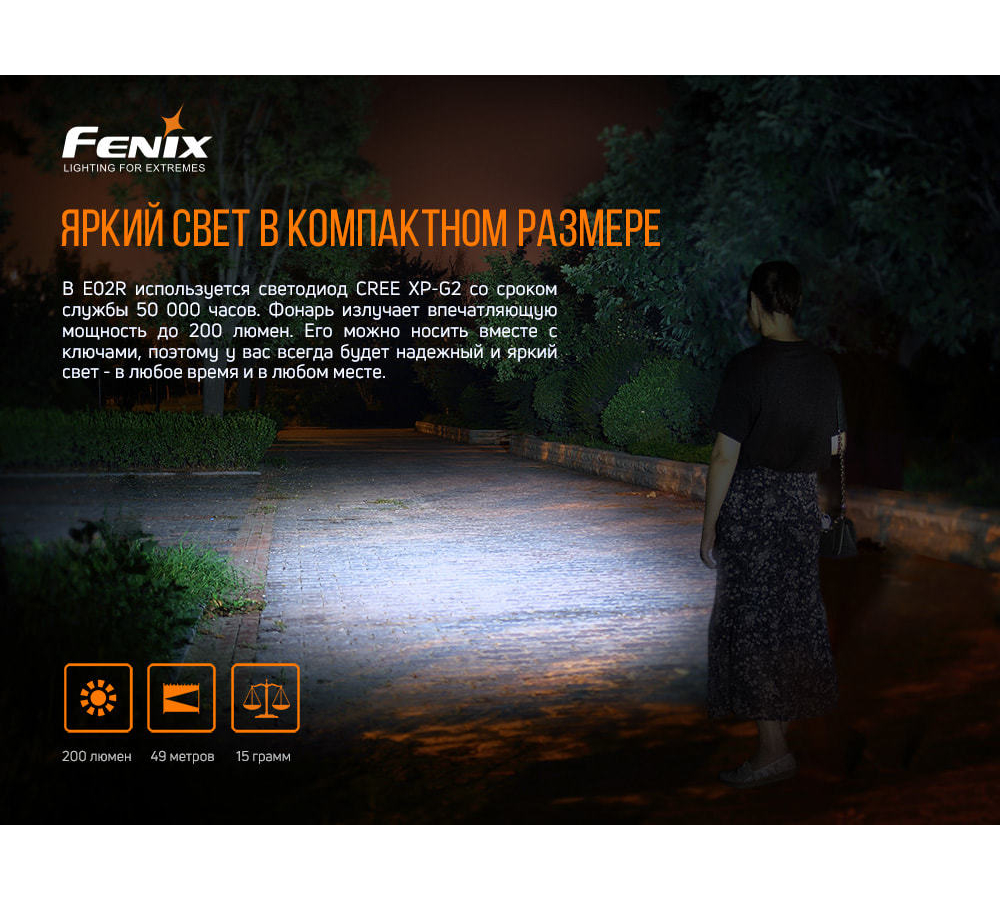 Фонарь Fenix E02R, черный