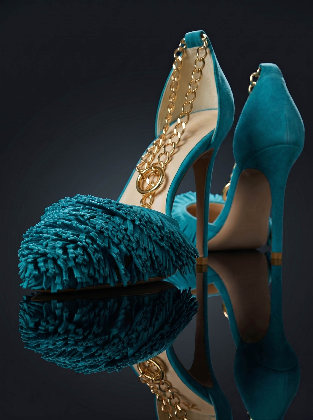 Босоножки с высокой шнуровкой/цепью бирюза