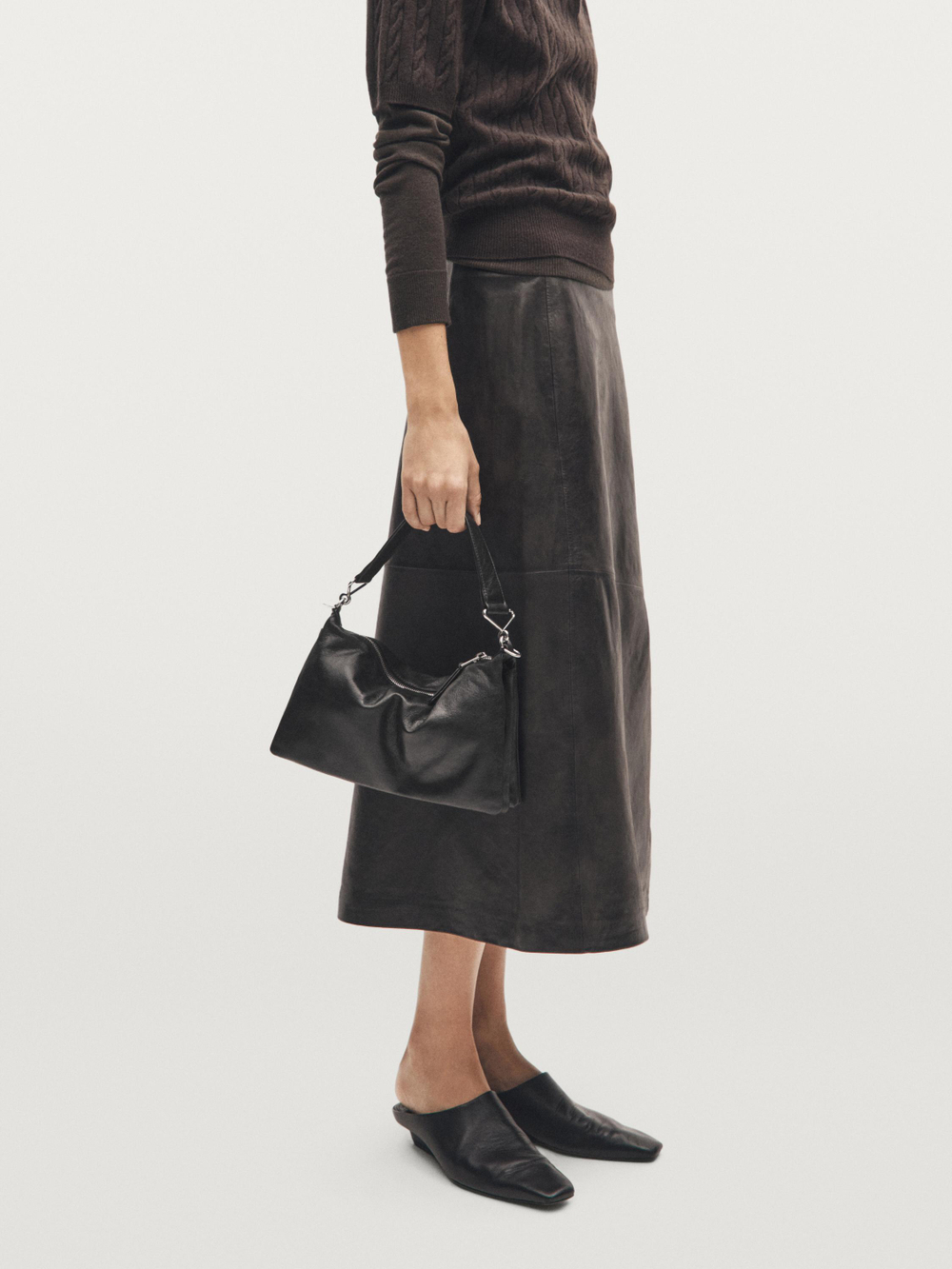 Massimo Dutti Маленькая сумка из кожи наппа с отделениями, черный