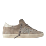 Кеды Super-Star leather-trimmed distressed glittered suede sneakers