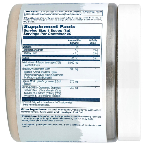 Solaray, пребиотик Mycrobiome® в порошке, натуральный цитрус, 160 г (5,64 унции)