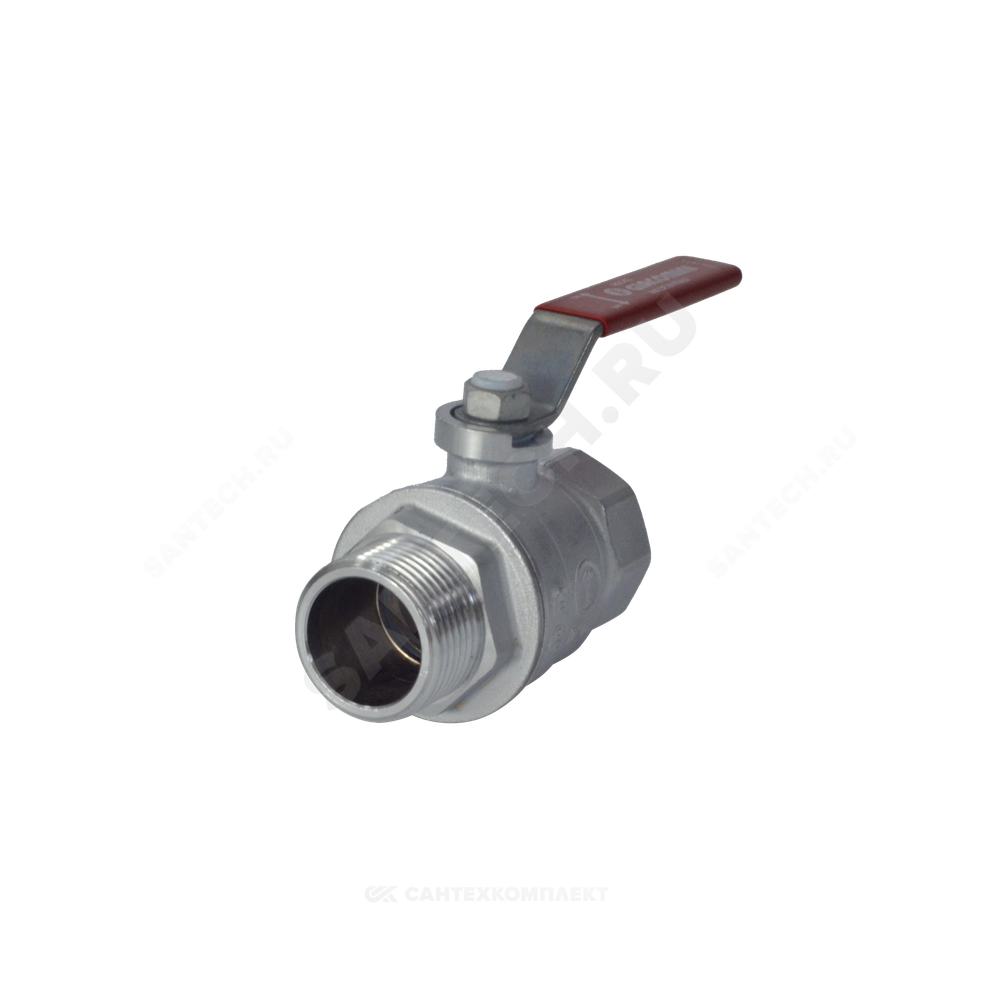 Кран шаровой латунь хром R854L Ду 40 Ру42 ВР/НР полнопроходной рычаг красный Giacomini R854LX027