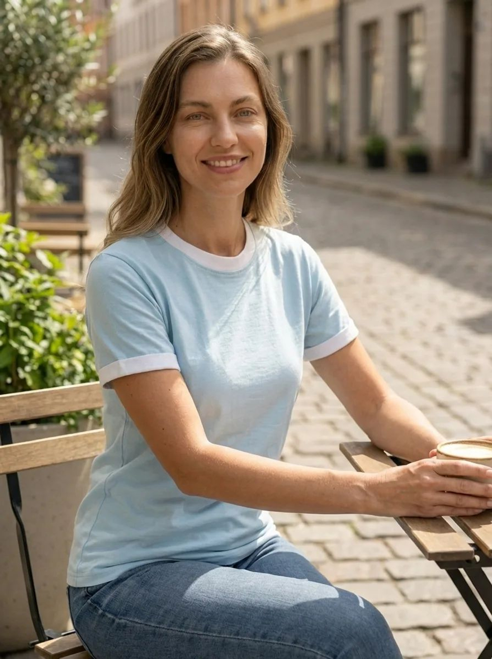 Футболка голубая с отворотами