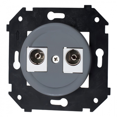 Розетка телевизионная двойная, оконечная, пластик, титан B3-306-26