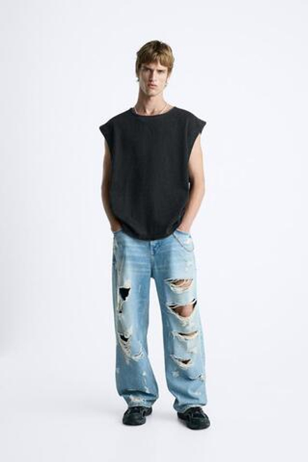 ZARA ДЖИНСОВЫЙ ТОП БЕЗ РУКАВОВ, ЧЕРНЫЙ