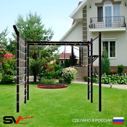 Уличная шведская стенка Sv Sport рукоход с комплектом турник прямой 2шт У5517 (Брусья/Гнездо 80см/Кронш бокс/Сетка)