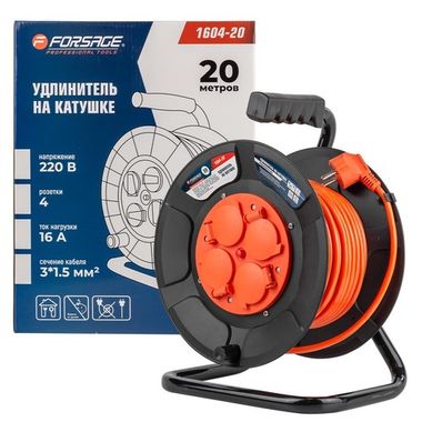 Удлинитель на катушке с розетками 20м (220В, 3х1.5мм?,16А,4 розетки) Forsage F-1604-20