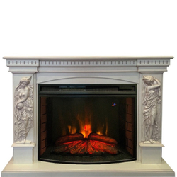 Электрокамин RealFlame Rockland Lux WT белый дуб с золотой патиной с очагом Sparta 25,5 LED