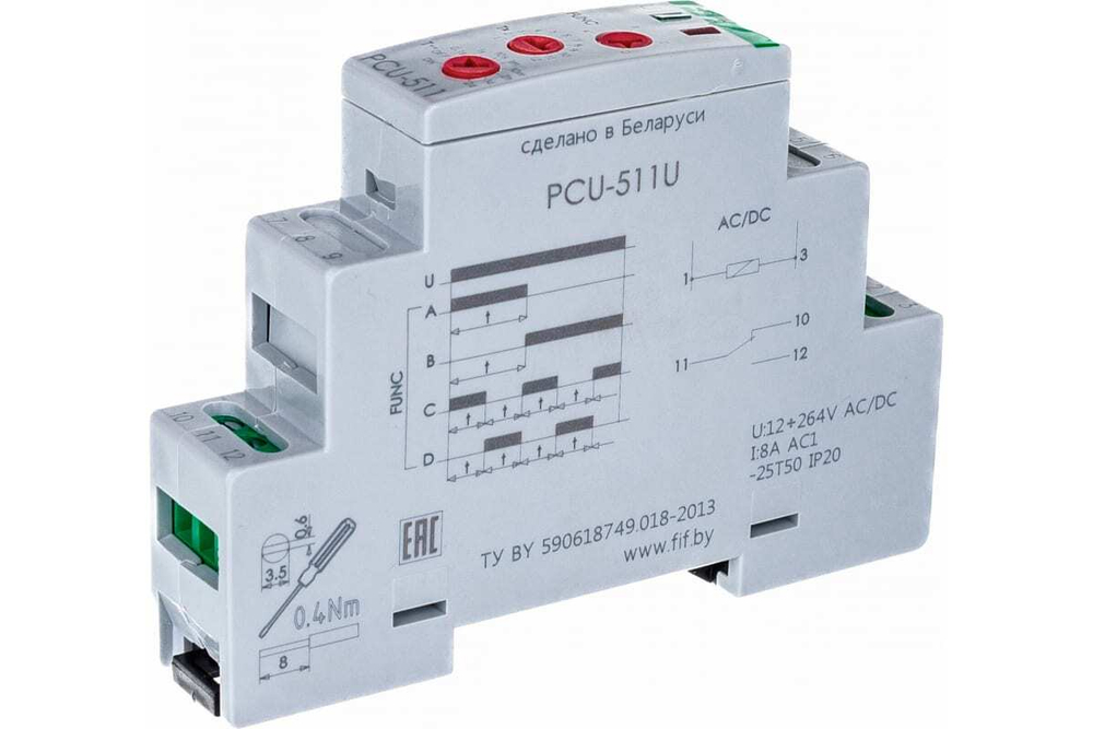 Реле времени PCU-511U 8А 12-264В AC/DC 1 перекл. IP20 многофункц.