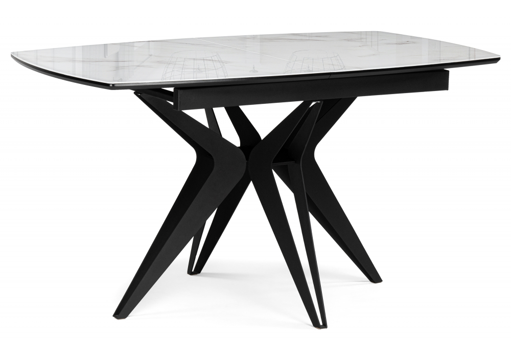 Стол стеклянный Woodville Риполь 140(180)х80 статуарио, черный, ножки черные