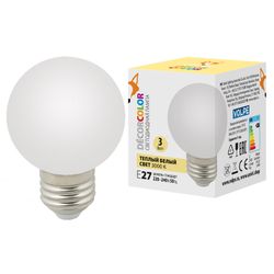 LED-G60-3W-3000K-E27-FR-С Лампа декоративная светодиодная. Форма шар. матовая. Теплый белый свет 3000K. Картон. ТМ Volpe.