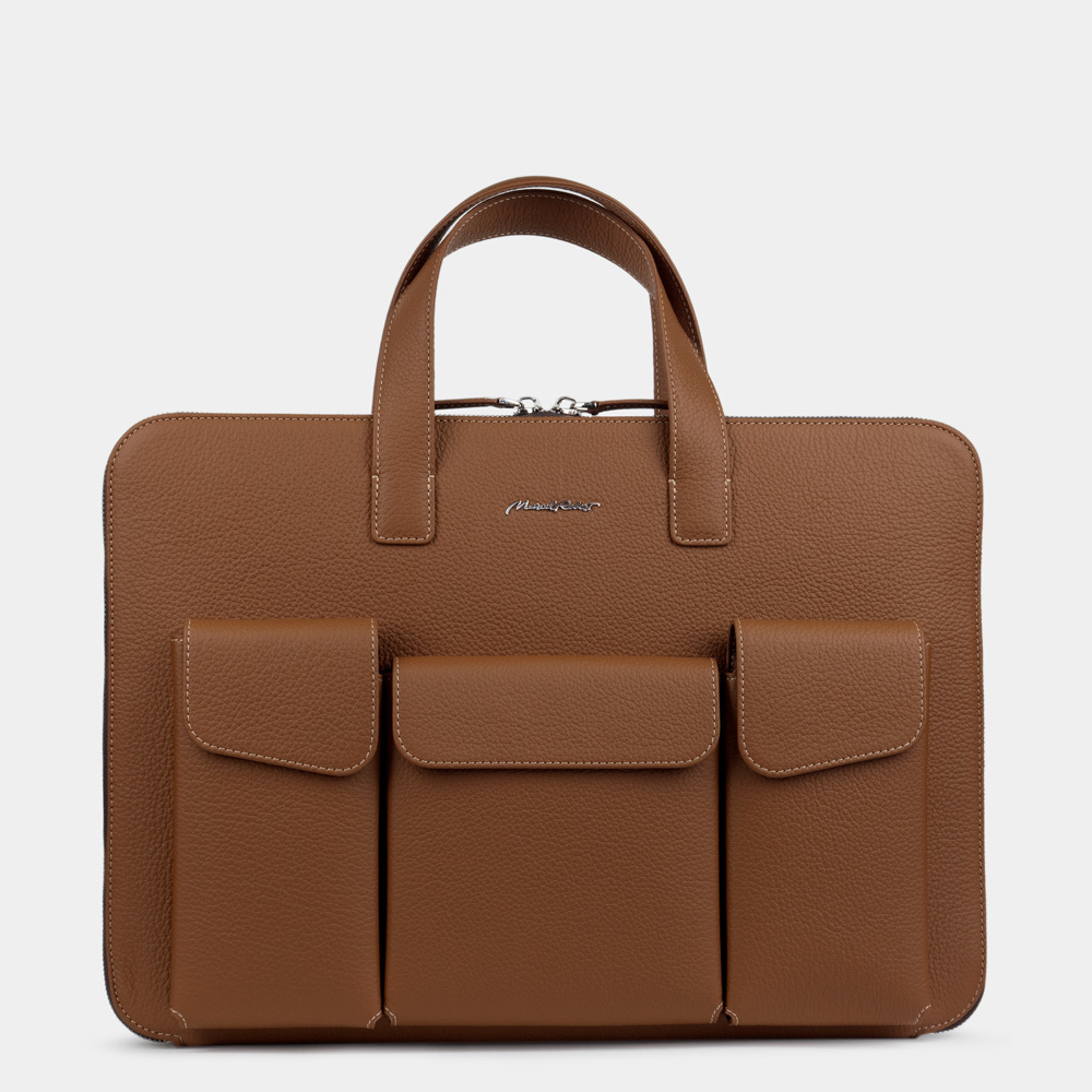 Сумка для MacBook Pro 17" Bocage с карманами из кожи теленка коричневого цвета