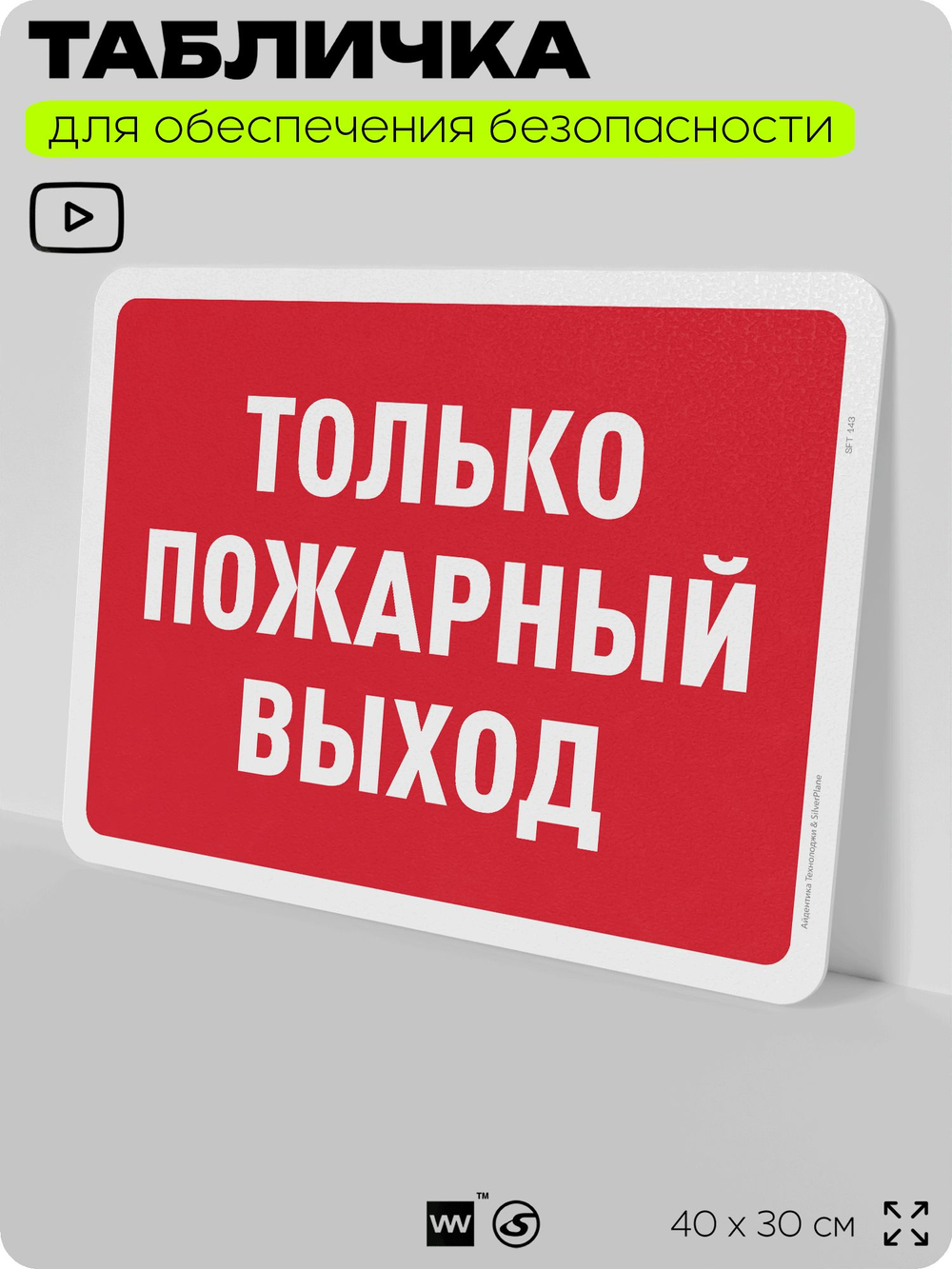 Табличка для обеспечения безопасности "Только пожарный выход", для офиса, по охране труда для предприятия, организаций, 40х30 см, Silver Plane x Айдентика Технолоджи