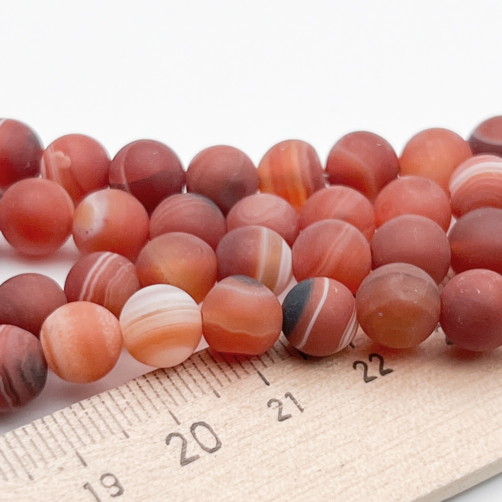 Агат тонированный матовый бусины, цвет сердолик, диаметр около 7,8-8 мм, цена за 24-25 шт (1/2 нити)