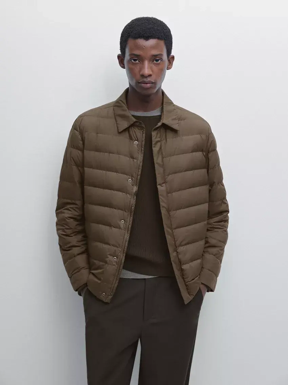 Massimo Dutti Непромокаемая легкая парка из смесового пуха, коричневый