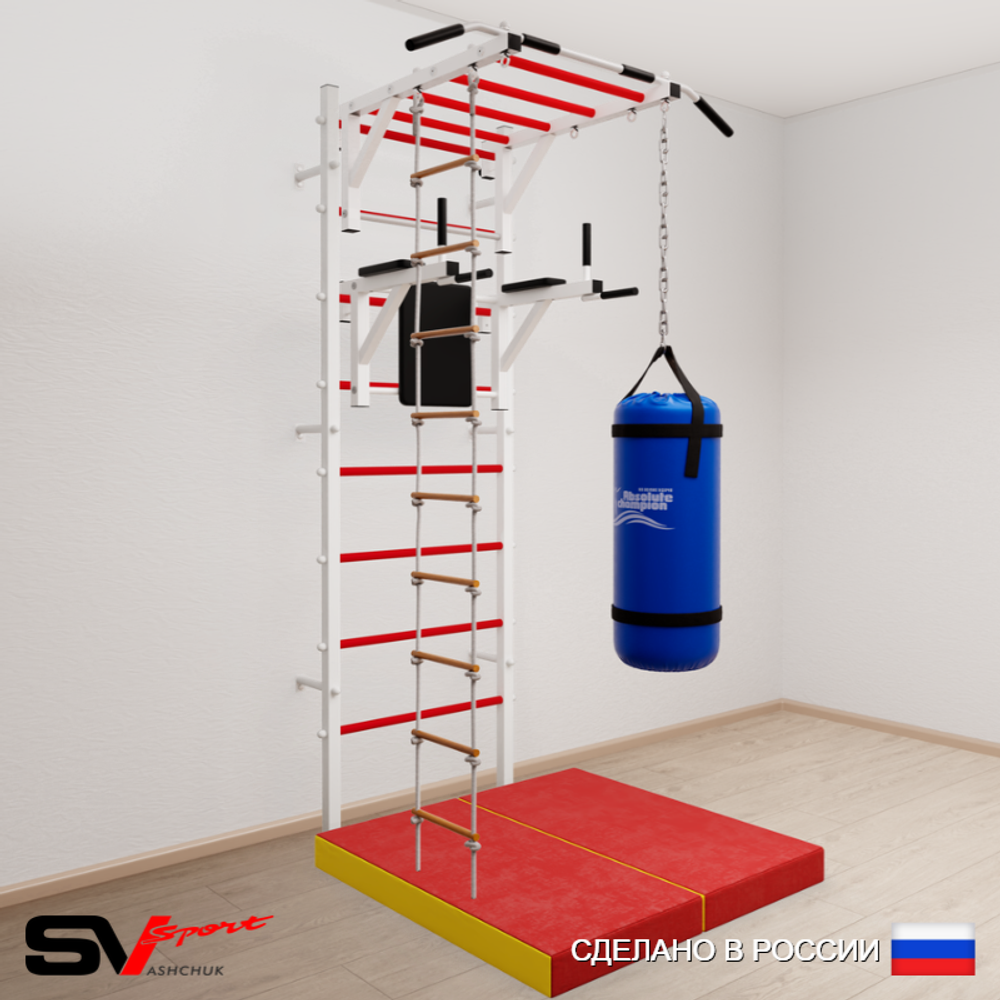 Шведская стенка Sv Sport усиленная 6426 (Турник рукоход/Брусья/Лестница/Цепь/Мешок 22кг/Мат 1м)