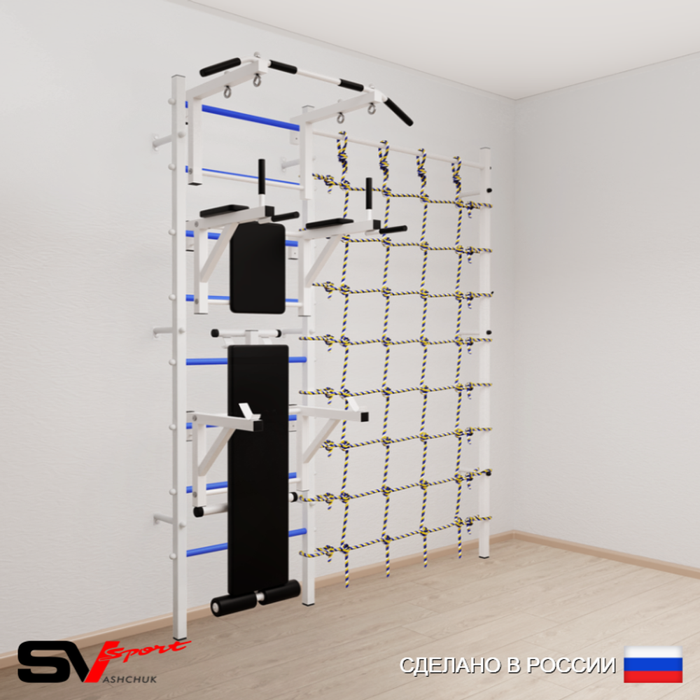 Шведская стенка Sv Sport усиленная 6070 (Турник стандарт/Брусья/Стойка/Скамья/Канатный лаз)