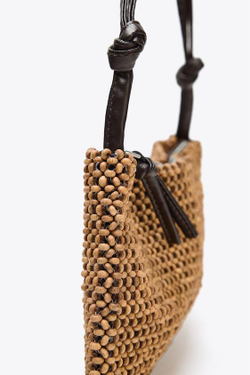 ZARA СУМКА С ПЛЕЧЕВЫМ РЕМНЕМ И БИСЕРОМ, КОРИЧНЕВЫЙ