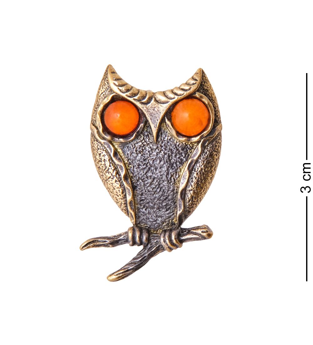 AM-3501 Брошь «Сова Сычик» (латунь, янтарь)