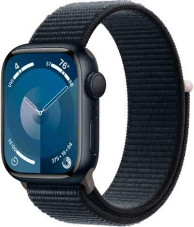 Часы Apple Watch Series 9 GPS, спортивный ремешок черного цвета