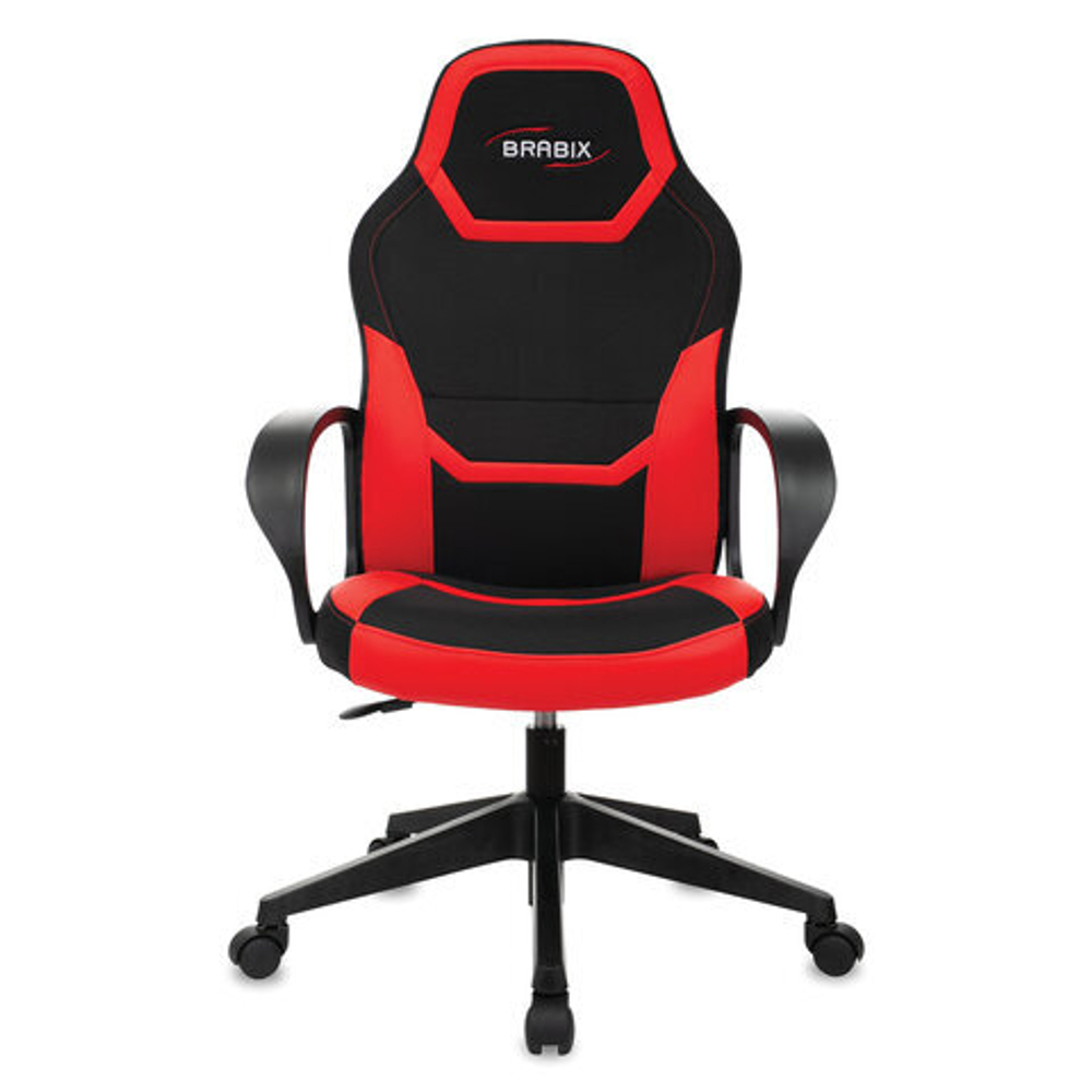 Кресло компьютерное BRABIX "Alpha GM-018", ткань/экокожа, черное/красное, 532637, GM-018_532637