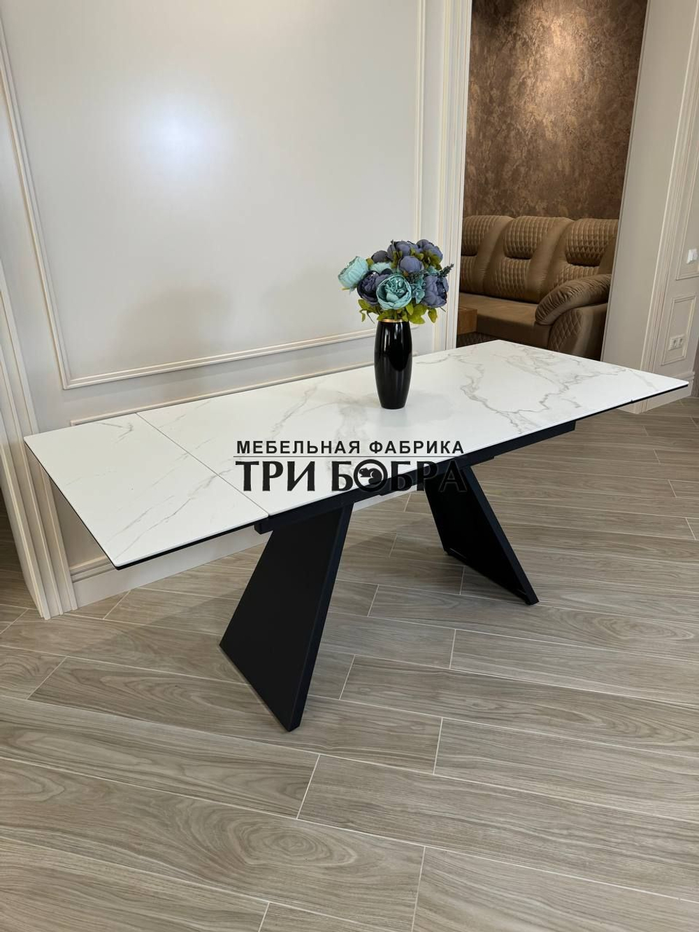 Кухонный раскладной стол "Хилтон", белый мрамор