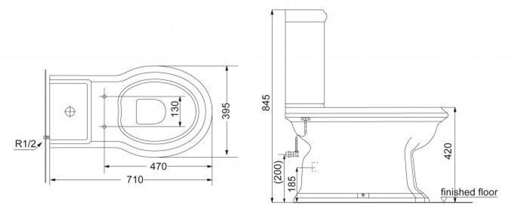 Унитаз-компакт Creo Ceramique DIJON  с коричневой деревянной крышкой схема