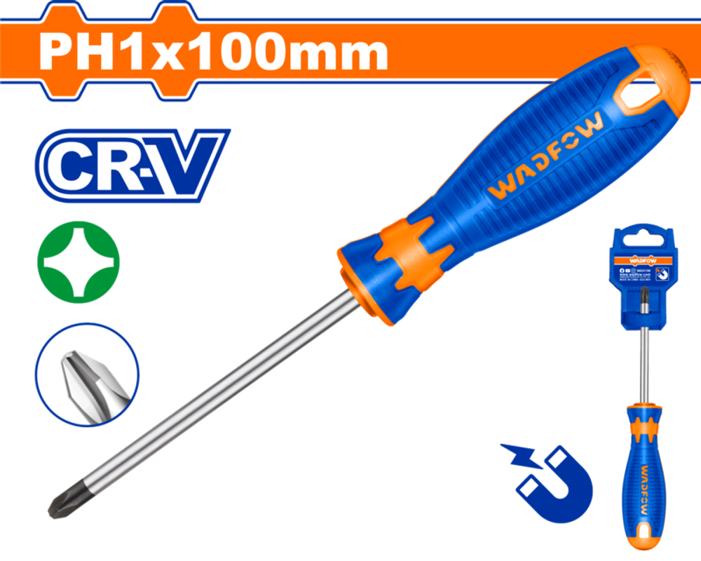 Oтвертка крестовая PH1х100мм (12/240) WADFOW WSD2214
