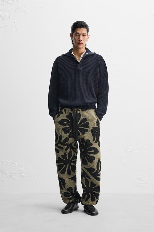 ZARA X NANUSHKA ЖАККАРДОВЫЕ БРЮКИ ИЗ ИСКУССТВЕННОЙ ШЕРСТИ, ЗЕЛЕНЫЙ