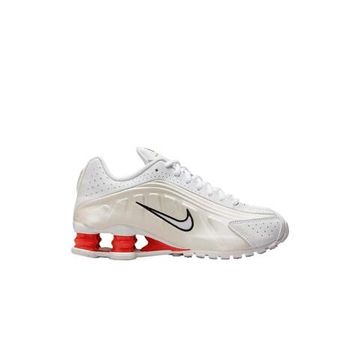 NIKE Shox R4 Детские кроссовки для треккинга низкого уровня Белый/Антонино-серый/Белый/Страсть Красный/Белый Юнисекс