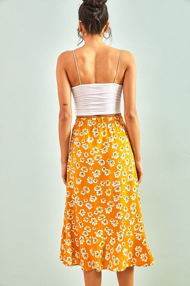 Qadın üçün beli rezinli ətək sarı 30601046