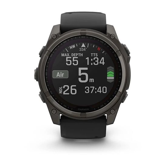 Умные часы Garmin Fenix 8, 51 мм, Solar, Sapphire Carbon Gray DLC Titanium with Black/Pebble Gray Silicone