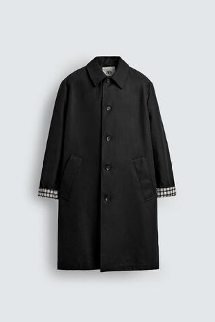 ZARA ТРЕНЧ С КЛЕТЧАТОЙ ОТДЕЛКОЙ, ЧЕРНЫЙ