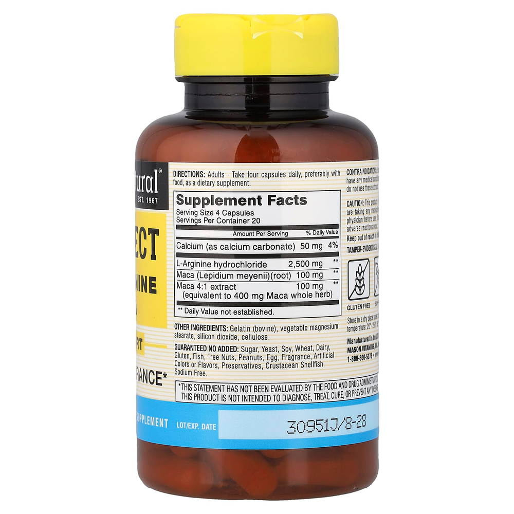 Mason Natural, Vein Erect, с L-аргинином и мака, 80 капсул