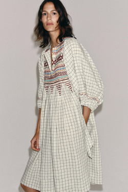 ZARA ПЛАТЬЕ МИДИ ИЗ СМЕСОВОГО ЛЬНА — ZW COLLECTION, РАЗНОЦВЕТНЫЙ