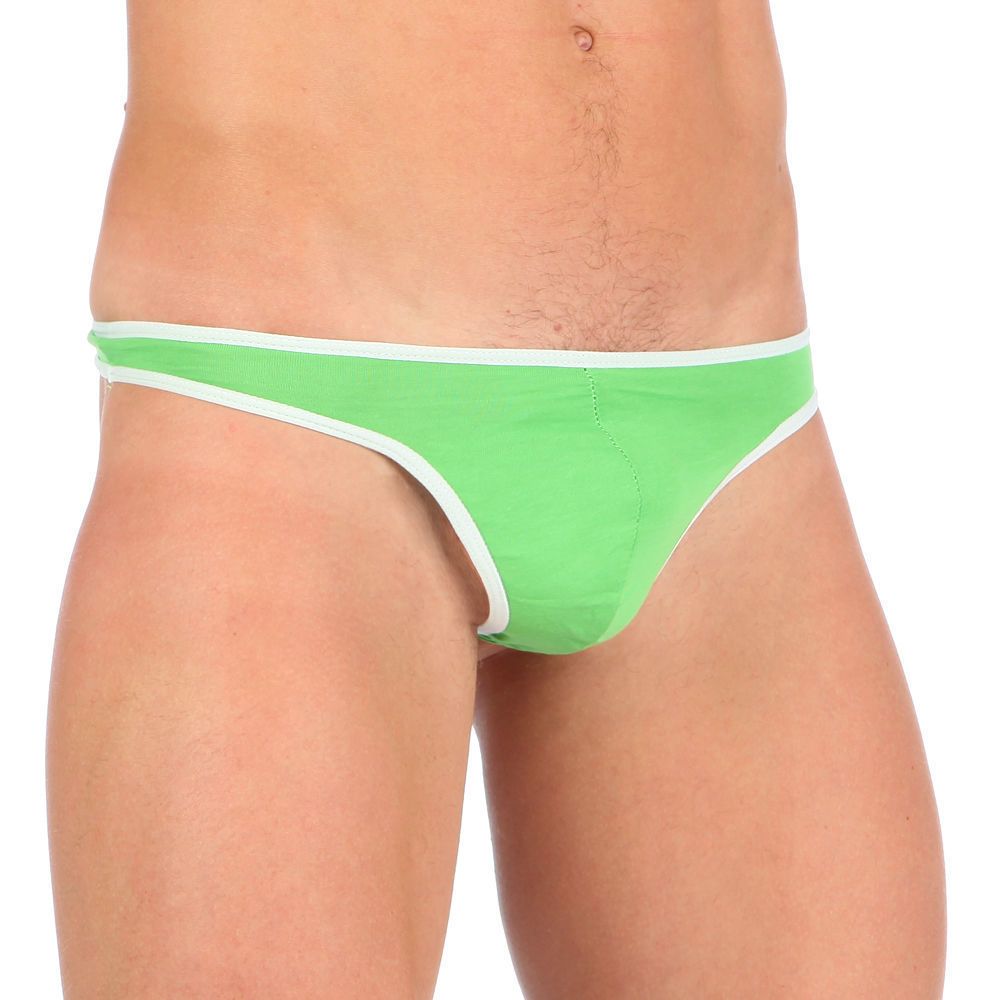 Мужские трусы стринги Van Baam зеленые с белой окантовкой
